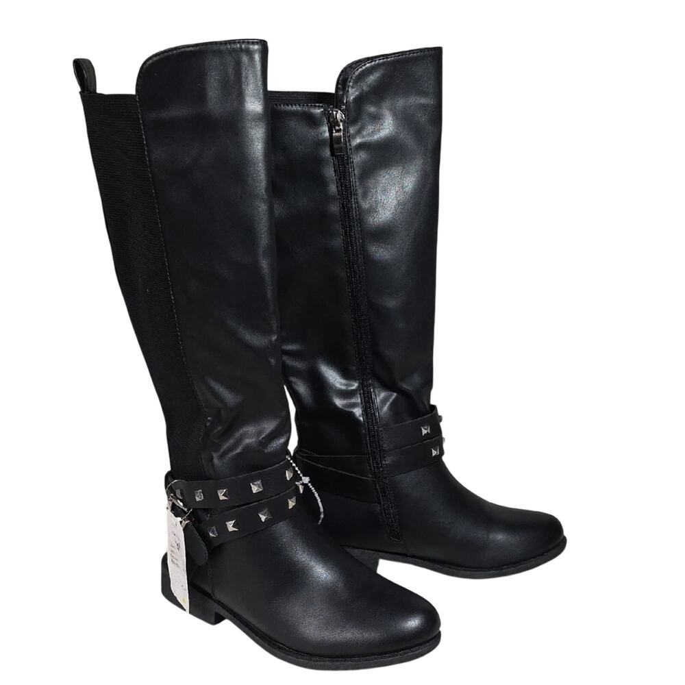 Olivia Miller Valentina Tall Riding Black Faux Leather Boots Womens Size 6.5 NEW